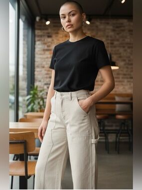 Balm Wears Beige Wide Leg Carpenter Cargo Denim Jean Pants